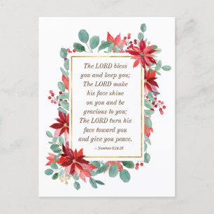 Carte Postale Fleur de Noël Le Seigneur Vous Bénisse Bible Verse