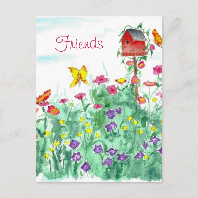 Carte Postale Fleur de papillon rouge Amis du jardin (Devant)