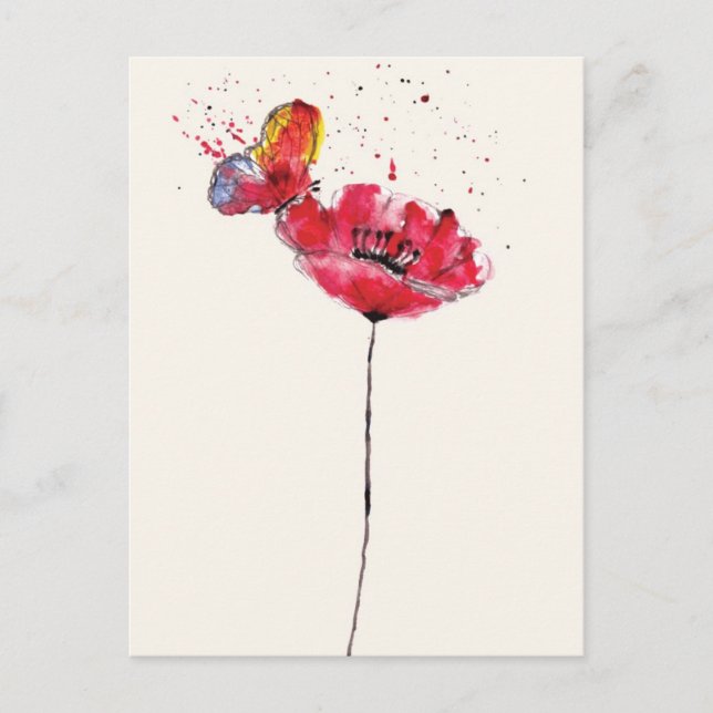 Carte Postale Fleur de pavot à aquarelle peinte stylisée (Devant)