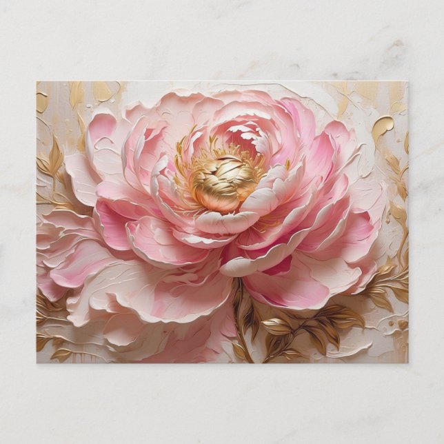 Carte Postale Fleur de pivoine rose pastel et or  (Devant)