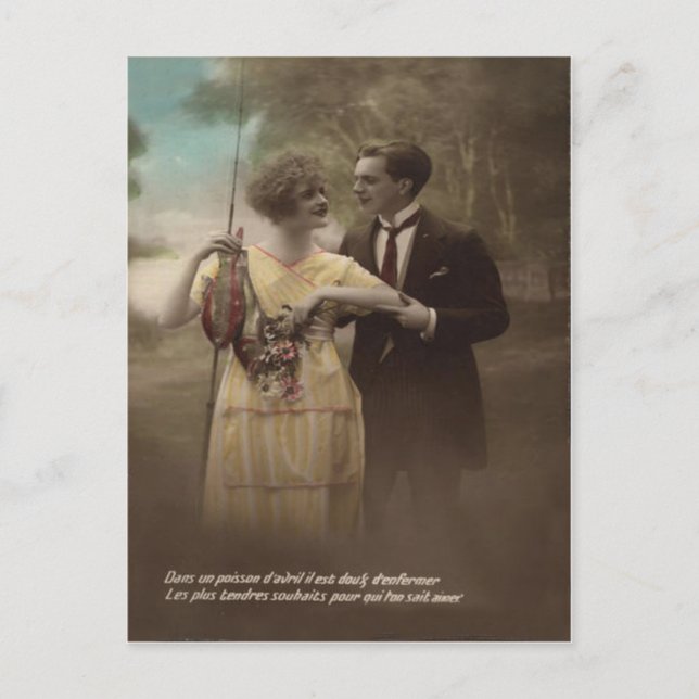 Carte Postale Fleur de poisson Couple victorien Poisson d'avril (Devant)