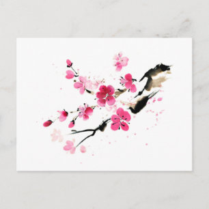 Carte Postale Fleur de printemps rose. С peinture alligraphique 