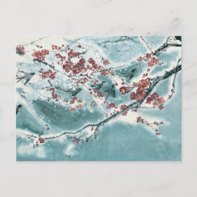 Carte Postale Fleur de prune dans la neige (Devant)