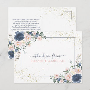 Carte Postale Fleur de remerciement bleu poussiéreux clair rose 