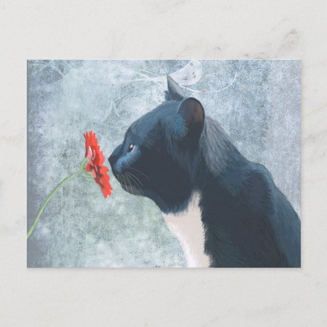 Carte Postale Fleur de reniflement de chat noir (Devant)
