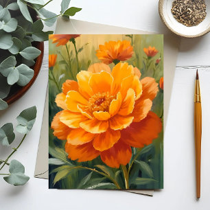 Carte Postale Fleur de Tagète Fleur Orange Peinte à l'Aquarell