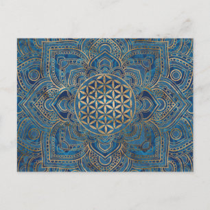 Carte Postale Fleur de vie à Lotus - Marbre bleu et or