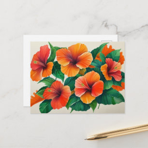 Carte Postale Fleur d'Hibiscus Orange Tropical Hawaï