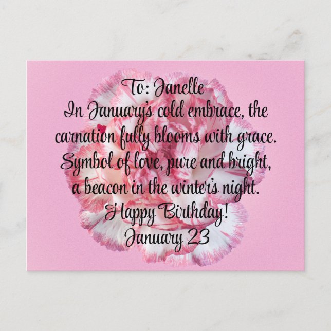 Carte Postale Fleur d'œillet de naissance de janvier (Devant)