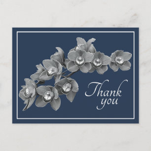 Carte Postale Fleur d'orchidée Fond noir/blanc marine Merci