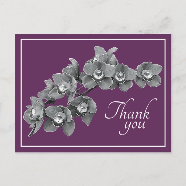 Carte Postale Fleur d'orchidée Fond Noir/Blanc Mauve Merci (Devant)