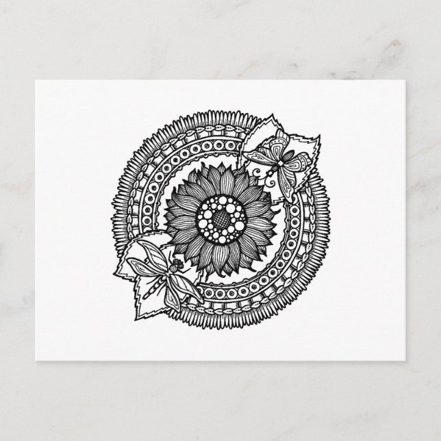 Carte Postale Fleur En Mandala (Devant)