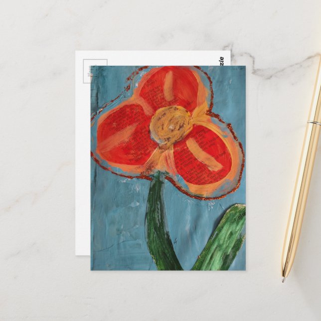 Carte Postale Fleur en techniques mixtes (Devant/Arrière en situation)
