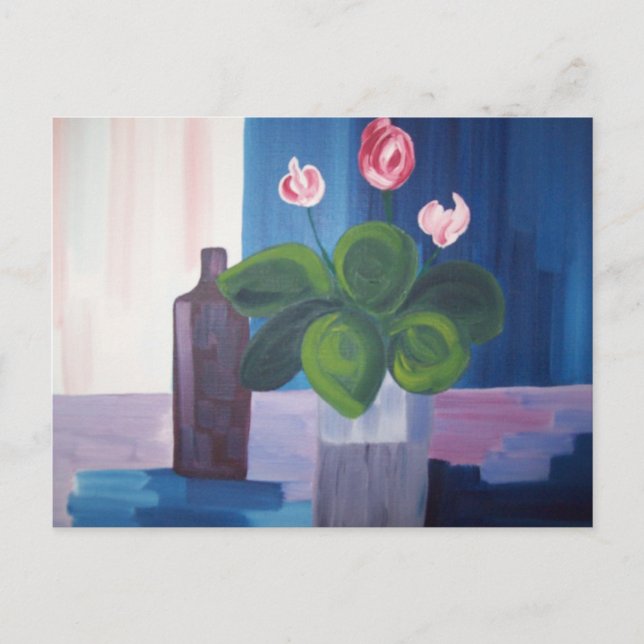 carte postale "fleur et bouteille bleu" (Devant)