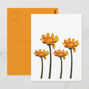 Carte Postale Fleur Florale Orange Rouge Fantaisiste