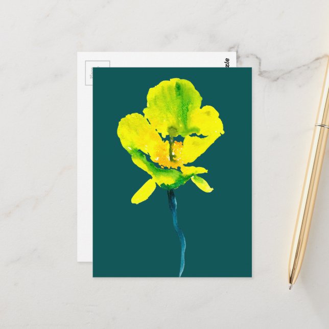 Carte Postale Fleur jaune aquarelle abstraite  (Devant/Arrière en situation)