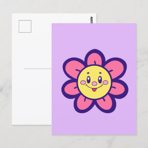 Carte Postale Fleur Joyeuse Rose Et Jaune