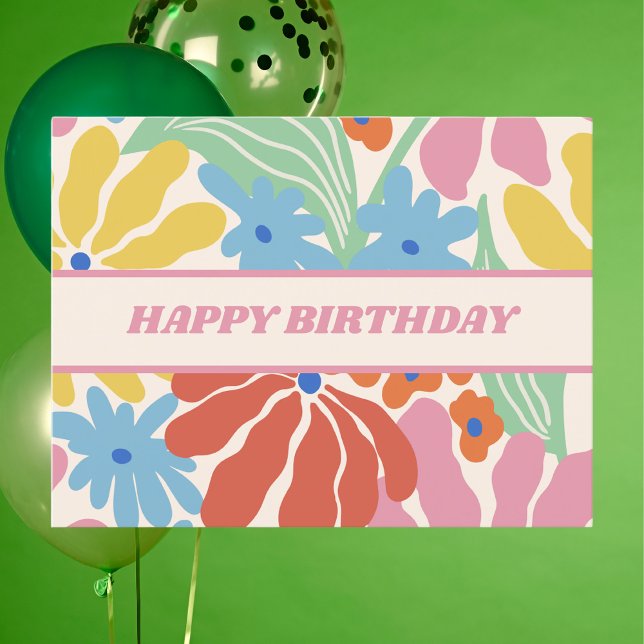 Carte Postale Fleur Joyeux Anniversaire Rétro Coloré (Créateur téléchargé)
