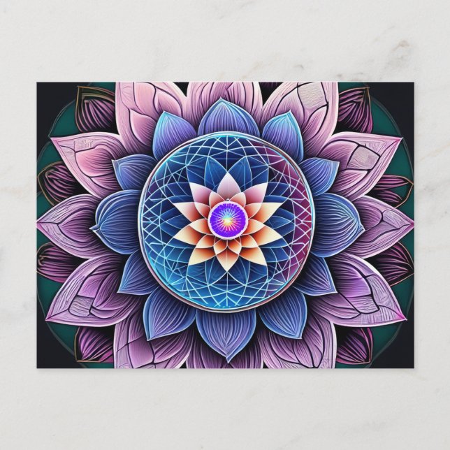 Carte Postale Fleur Lotus Géométrie Sacrée Throat Chakra Reiki (Devant)