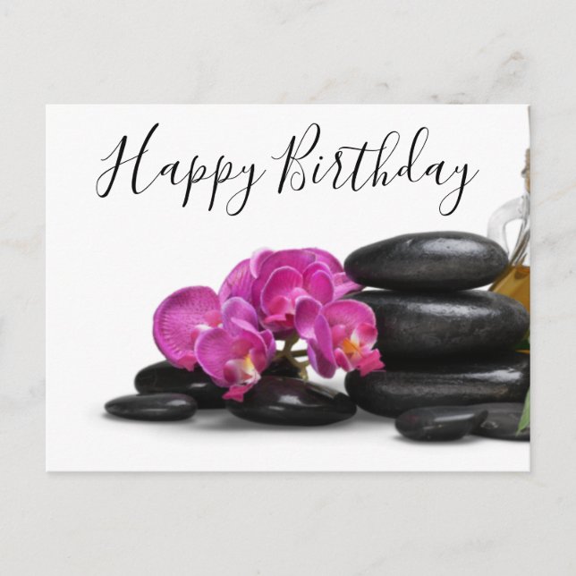 Carte Postale Fleur orchidée avec pierre chaude Anniversaire (Devant)