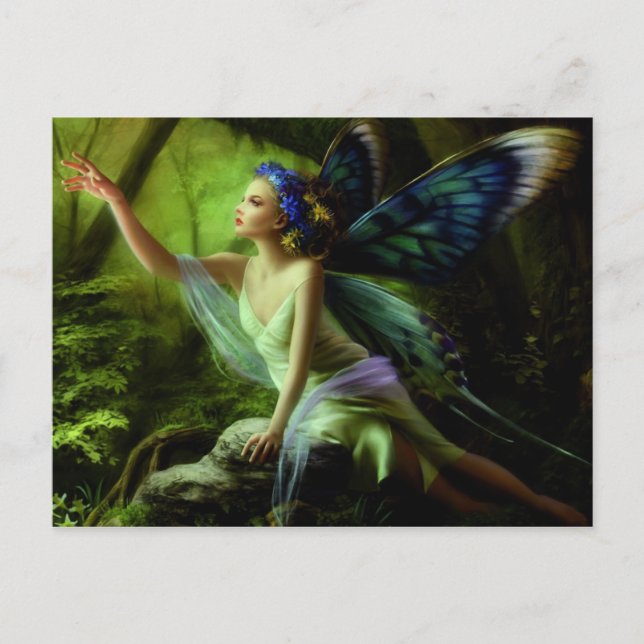 Carte Postale Fleur Papillon Fée (Devant)