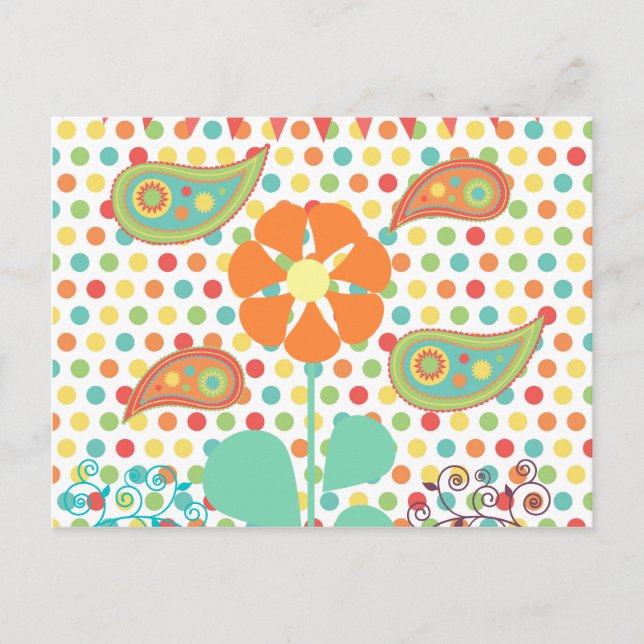 Carte Postale Fleur Pois Paisley Spring Cadeaux Whimsical (Devant)