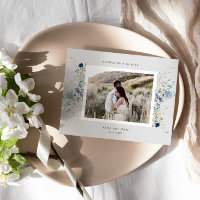Fleur sauvage Aquarelle Bleu Enregistrer La Date C