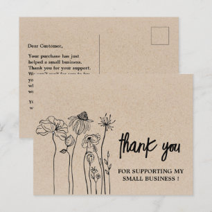 Carte Postale Fleur sauvage Brown Kraft Merci