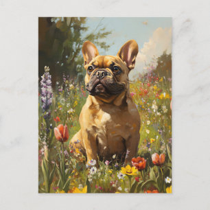Carte Postale Fleur sauvage coloré de Bulldog français