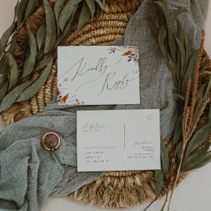 Carte Postale Fleur sauvage d'automne Boho   Mariage beige RSVP