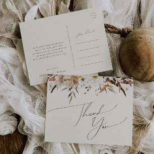 Carte Postale Fleur sauvage d'automne Boho   Merci Mariage beige