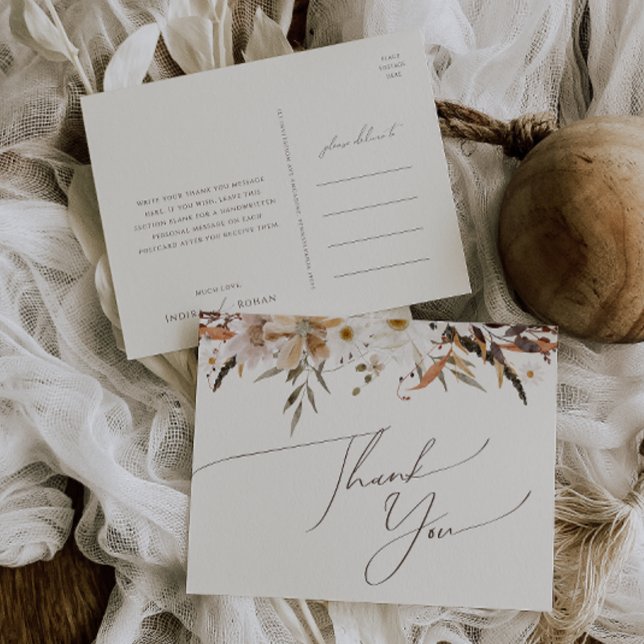 Carte Postale Fleur sauvage d'automne Boho | Merci Mariage beige (Créateur téléchargé)