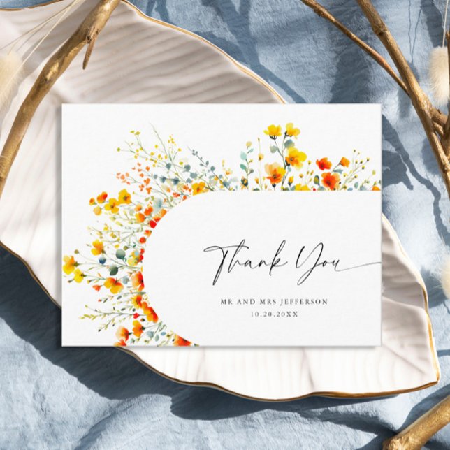 Carte Postale Fleur sauvage de prairie à l'aquarelle Boho Merci (Créateur téléchargé)