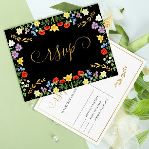 Carte Postale Fleur sauvage de printemps coloré Noir mariage RSV