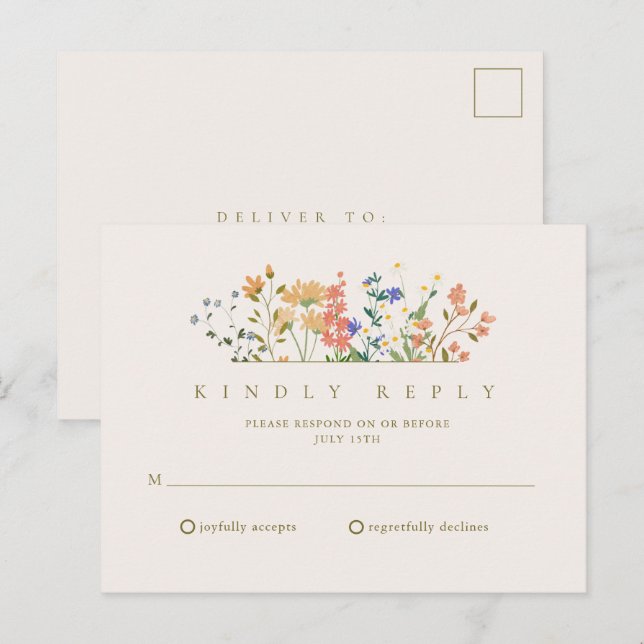 Carte Postale Fleur sauvage d'été Boho Wedding RSVP (Devant / Derrière)