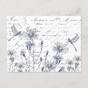 Carte postale fleur sauvage Dragonfly French Scrip