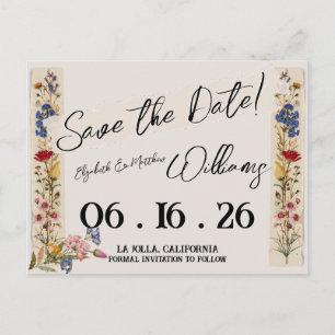 Carte Postale Fleur sauvage Garden Vintage Wedding Enregistrer L
