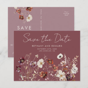 Carte Postale Fleur sauvage mauve de mariage automnal Enregistre