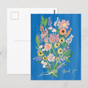 Carte Postale Fleur sauvage peint à la main Merci Gouache coloré