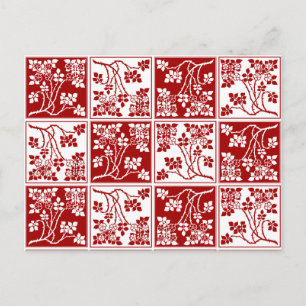 Carte Postale Fleur sauvage Rouge Blanc Carrelé Joli À damiers F