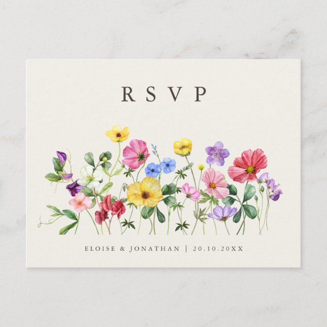 Carte Postale Fleur sauvage Rustique Chic Floral Boho Pays RSVP (Devant)