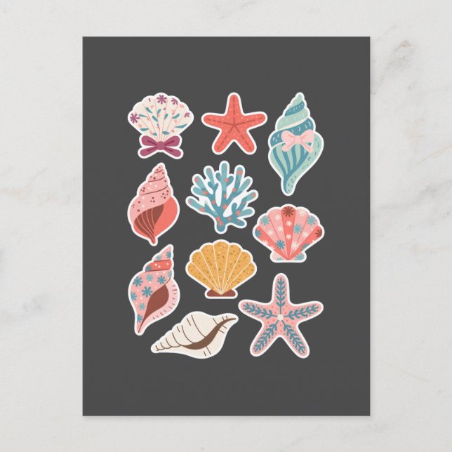 Carte Postale Fleur sauvage Seashell Clam Summer Vibes Floral Be (Devant)