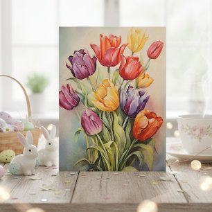 Carte Postale Fleur vintage des Tulipes de Pâques