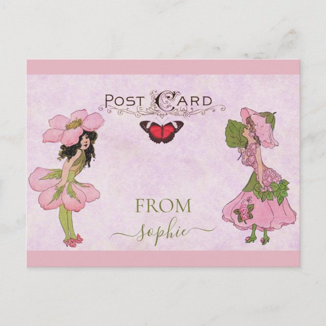 Carte Postale Fleur Vintage rose mignonne (Devant)