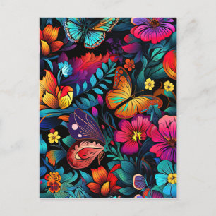 Carte Postale Fleur vive et Motif papillon