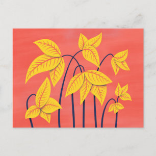 Carte Postale Fleurs Abstraites Coral Jaune Floral Art géométriq
