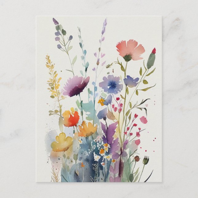Carte Postale Fleurs aquarelles (Devant)