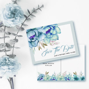 Carte Postale Fleurs aquarelles bleu et vert menthe Enregistrez