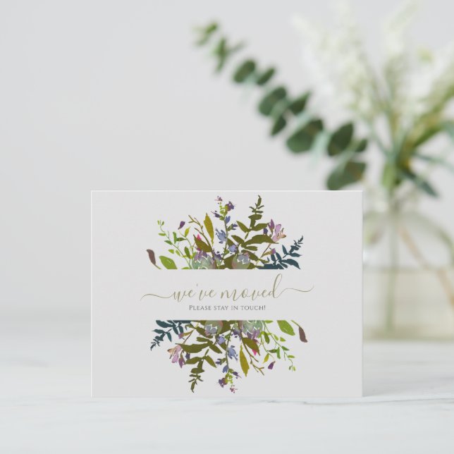 Carte Postale Fleurs aquarelles Nous avons déménagé Nouveau domi (Debout devant)