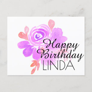 Carte Postale Fleurs Aquarelles Peintes à la Main Joyeux Anniver